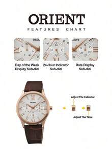 Orient Rose Gold Mother Of Pearl Dial Women's Quartz Watch, Vintage Brown Embossed Leather Strap, Roman Numeral Markers - Brown - View 7