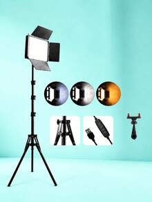 10-Inch LED Fill Light Kit Featuring 3 Lighting Modes And 12 Brightness Levels; Includes An Adjustable-Height Tripod-Suitable For Studio Lighting And Professional Photography/Videography Fill Lighting. - Black - View 1