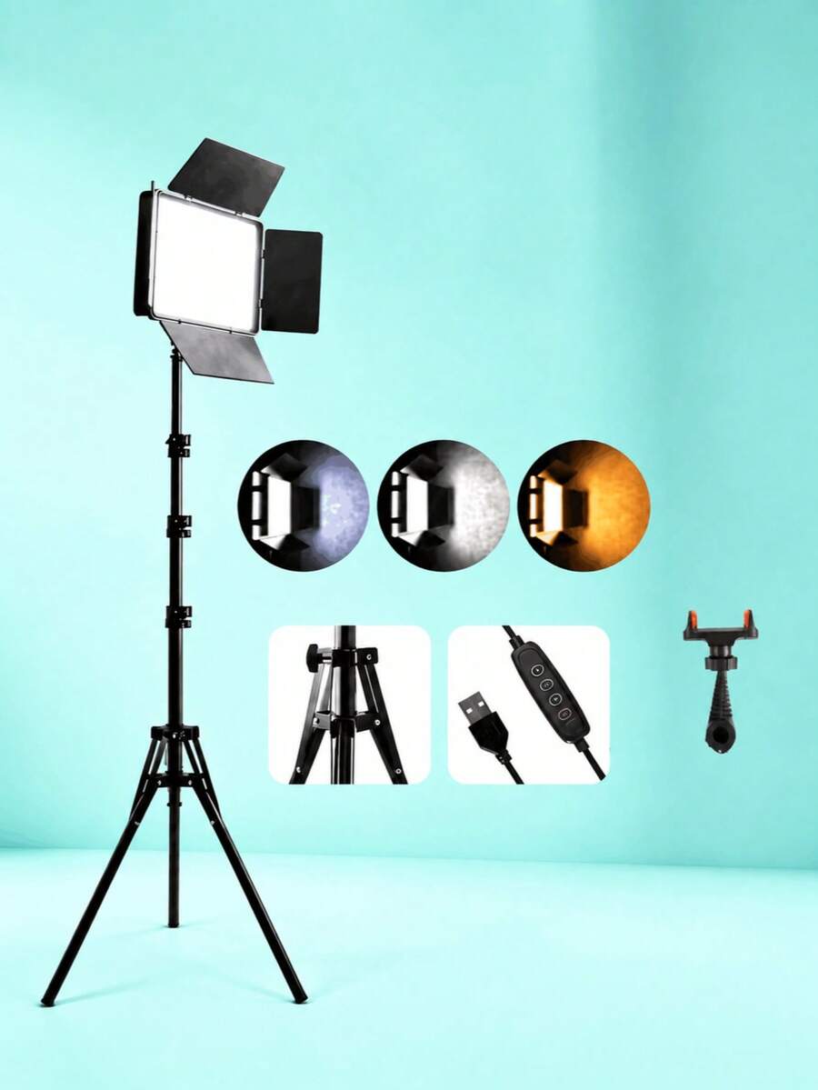 10-Inch LED Fill Light Kit Featuring 3 Lighting Modes And 12 Brightness Levels; Includes An Adjustable-Height Tripod-Suitable For Studio Lighting And Professional Photography/Videography Fill Lighting. - Black - View 1
