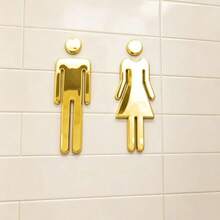 2 PC WC Wall Sticker Toilet Sign Restroom Sign Mirror Men & Women Door Plaque Signage Poster Wall Door Decoration Accessories Best Gift Birthday Graduation - 1PC - View 3
