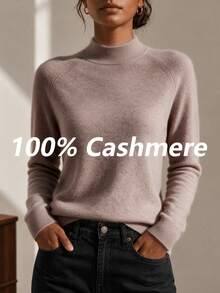 HEYMINI 100% Cashmere, Solid Color Minimalist Mock Neck Cashmere Sweater, Basic Long Sleeve Slimming KnitTop, Comfortable Autumn/Winter Outfit - Maroon - View 3