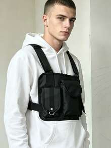 Functional Tactics Chest Bag For Man Fashion Bullet Hip Hop Vest Streetwear Bags Waist Pack Unisex Black Chest Rig Bag - Black - View 2