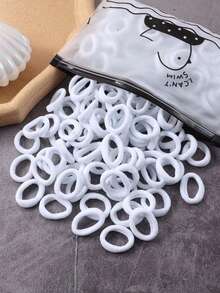 100/50 Pcs Mini Hair Ties For Girls, White Seamless Elastic Bands, Soft No Damage Small Ponytail Holders For Fine Thin Hair - White - View 1