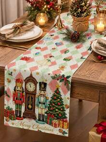 Christmas Table Runner, Pillowcase, Placemat, Nutcracker Ballerina Christmas Tree Clock Diamond Plaid Table Runner, Holiday Home Decor Table Runner Cushion - Multicolor - View 1