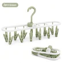 12-In-1 Foldable Drying Rack With 12 Clips, Rotating Travel Clothes Hanger, Plastic Windproof Laundry Drying Rack For Socks, Underwear, Bras, Clothes Hangers And Drying Racks, Ideal For Dorm/Balcony,Spring,Minimalist,Summer Tops - Multicolor - View 14