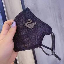 Fashionable Luxury Lace Rhinestone Swan Face Mask, Starry Embroidery Women's All Season Thin Breathable Elegant Slimming Shiny Crystal - Multicolor - View 6