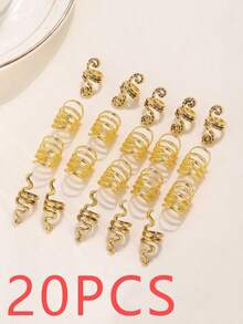 20pcs Alloy Braid Hair Clips, Snake-Shaped Personalized Braided Hair Rings, Irish Party Girls Accessories, Fairy Party Hair Clips - Gold - View 8