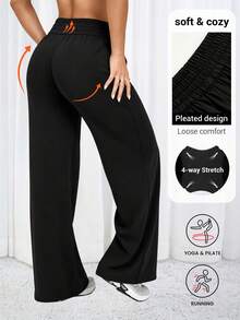 Women's High Waist Wide Leg Pants, Women's Yoga Pants | Women's Fitness Pants | Women's Sports Pants Black - Black - View 4