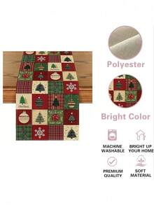 1pc Festive Atmosphere Christmas Tree Gift Gathering Table Runner, Winter Kitchen Table Decor, Family Celebration Decoration - Dark Green - View 7