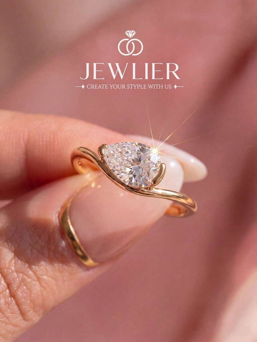 1pc Water Drop Wave Rhinestone Ring, Exquisite Unique Jewelry Gift, Suitable For Balls, Gatherings, Parties