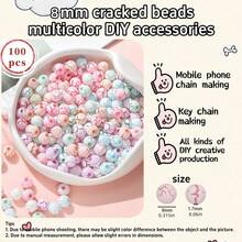 100pcs Random Mixed Color 8mm Acrylic Cracked Round Beads, Suitable For Handmade DIY Bracelets, Necklaces, Jewelry Accessories - Multicolor - View 1