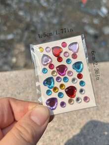 5Pcs/10Pcs Camera Stickers Ins Style Heart Diamond 3D Decorative Glitter Scrapbook Stickers Crystal Phone Decoration Stickers Makeup Decals DIY Handmade Decor Material, Random Color - Color Sticker - View 2