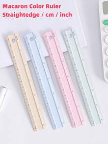 1pc Macaron Color Aluminum Alloy Straight Ruler, Engraved Straightedge Dual‑Scale Centimeter & Feet Metal Ruler, Measuring Tool For Office & Student Stationery, Back To School, Christmas Gift - Ruler - View 1