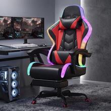 Devoko LED Gaming Chair With Massage, Computer Chair With Footrest And Massage Lumbar Cushion, Racing Gamer Chair Ergonomic With Adjustable Headrest, Office Chair Gaming Chair 130 Kg Load Capacity - Red - View 2