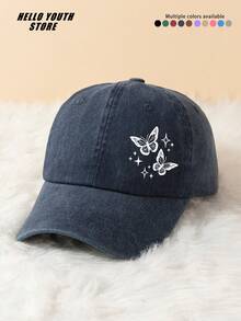 1pc Butterfly & Star Pattern Baseball Cap, Lightweight, Comfortable, Sweat-Absorbent, Sun-Protective, Multi-Functional, Washed Vintage Style, Suitable For Daily Wear And Life, Daily Outfit Decorative Hat - A - View 16