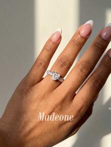 MADEONE 1件高亮心形鋯石戒指，高級女款珠寶，送給女孩的禮物 - 銀色 - 查看 4