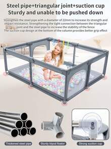 YAZOCO Light Grey Baby Playpen, Play Enclosure With Pull‑Ring & Ball Pit. Spacious Barrier For Toddlers & Infants - Grey - View 6