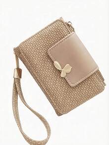 Women's Vintage Straw-Woven Texture PU Short Multi-Function Wallet, Large Capacity Card Holder With Exquisite Metal Flower Logo, Casual Wristlet Bag Suitable For Various Occasions - Multicolor - View 12