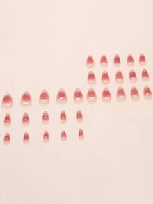 24pcs Neutral Short Oval Acrylic Nail Tips Set, Nude Gold Glitter Gradient, Removable Full Coverage, Long-Lasting. Set Includes 1 Adhesive Sheet And 1 Mini Nail File, Suitable For Daily Wear. - Multicolor - View 2