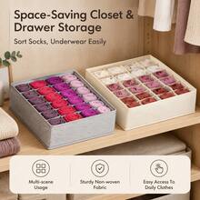 Fabric Drawer Organizer Divider Box – Built-In PP Board Support Foldable Storage Box, Underwear Socks Underpants Classification Storage Box, Suitable For Wardrobe Drawer Bedroom Clothing Divider Storage - Multicolor - View 12