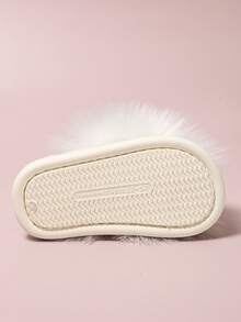 1 Pair Girls' Sweet Fuzzy Slippers, Autumn/Winter Home Warm Cute Soft Sole Anti-Slip Winter Children's House Slippers - White - View 7