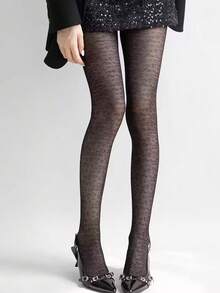 1 Pair Black Leopard Print Mesh Tights, Y2K Millennium Style, Vintage Sexy Sheer Pantyhose - Multicolor - View 3