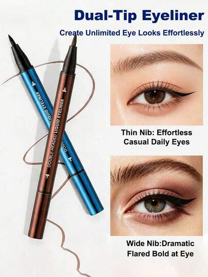 MINISO Çift Uçlu Likit Eyeliner, Kalın ve İnce Çift Uç, Suya Dayanıklı, Tere Dayanıklı, Akma Yapmayan, Uzun Kalıcı Siyah Likit Eyeliner, Hassas Göz Makyajı İçin Uygun