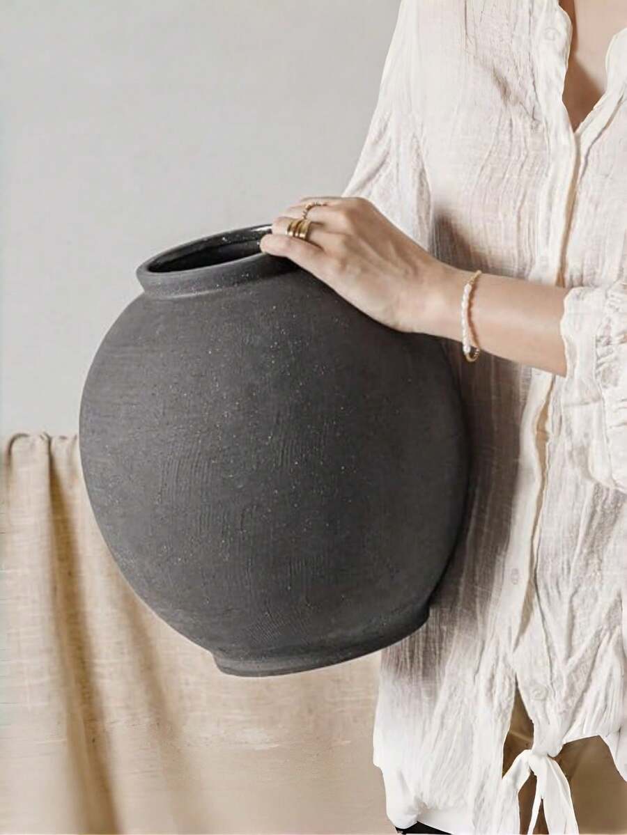 Large White Vase - 5.7 Inch Rustic Style Vase, Suitable For Home Decor, Minimalist Tall Vase, Can Be Used For Living Room, Dining Table, Bathroom, Holiday And Wedding (Black) - A - View 1