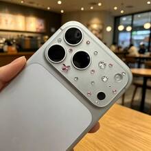 1pc Pink Diamond Lens Decoration Sticker, Matte Transparent Base Film PET Electrostatic Adsorption, Scratch-Resistant & Anti-Fingerprint, Precise Camera Cutout Doesn't Affect Photography, Compatible With Iphone 18pro/18 Pro Max/17pro/17pro - Pink - View 3