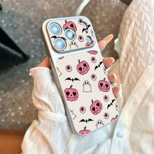 1pc TPU Material Pink Sweet Cool Halloween Cartoon Pattern Phone Case Compatible With IPhone 17 Pro Max/17/16 Pro Max/15/14/13/12/11 Full Coverage Anti-Drop Soft Shell Phone Protective Cover - Silver - View 4