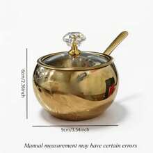 1 Set 2/3 Stainless Steel Seasoning Canister Set, Spice Containers With Lid And Spoon, Gold Tone Condiment Bottles With Serving Tray, Suitable For Pepper, Salt, Spices, Candy, Coffee Beans Kitchen Jar Combination - Multicolor - View 4