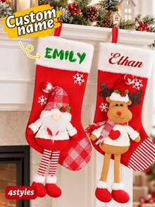 Custom Name Christmas Stocking, Personalized Mantel Decor, Festive Holiday Fireplace Decor, Customized Name Gift Bag, Christmas Tree Ornaments, Customizable Xmas Stocking For Home Party, Christmas Gift 2026, Santa Claus/Snowman/Reindeer - Multicolor - View 1