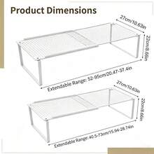 Expandable Metal Cabinet Shelf Organiser, Adjustable Stackable Storage Rack, Heavy Duty Mesh Countertop Shelf For Kitchen, Wardrobe, Cupboard, Pantry & Bathroom Storage - White - View 12