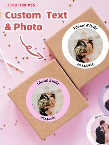 1-100pcs Personalized Photo Stickers, Customized Waterproof PVC Labels For Wedding, Birthday Party, Anniversary And Celebration, Custom Image Favor Labels - White - View 1