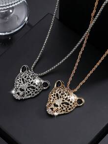 1pc Fashionable European And American Personalized Hip Hop High-End Leopard Head Necklace Pendant Sweater Chain, Suitable For Men And Women Daily Street Party Wear - Multicolor - View 4