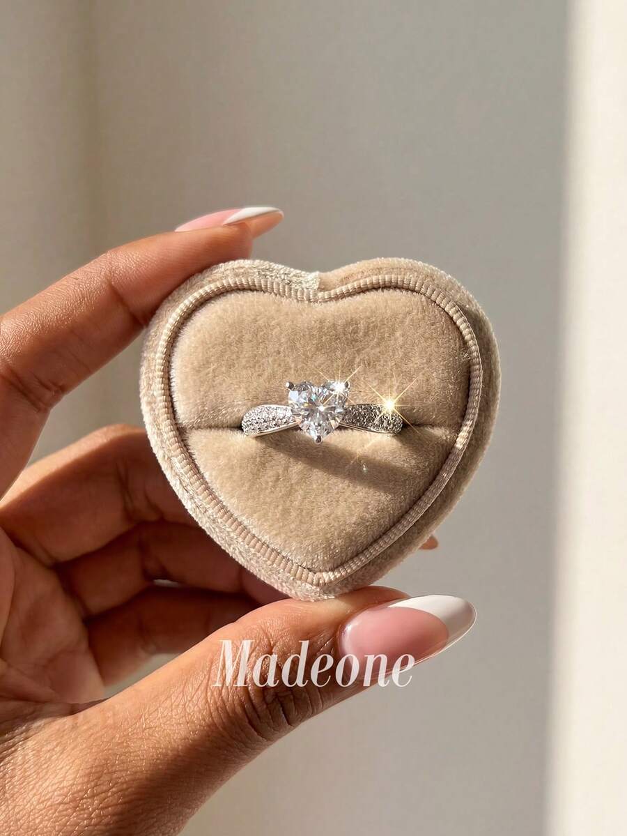 MADEONE 1件高亮心形鋯石戒指，高級女款珠寶，送給女孩的禮物
