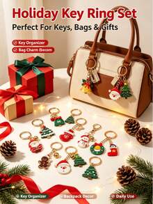Christmas Theme Keychain, With Santa Claus, Snowman, Gingerbread Man, Bell, Reindeer And Other Designs - A - View 6