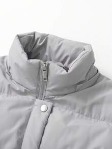 Women's Winter Thick Coat With Detachable Hood, Warm Padded Jacket - Light Grey - View 8