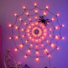 Lampu Jaring Laba-laba Halloween, Ornamen Jaring LED 70 inci, Bertenaga Baterai, Tahan Air, Dekorasi Pesta Luar Ruangan - Laba-laba Menikah dengan Lampu - View 9