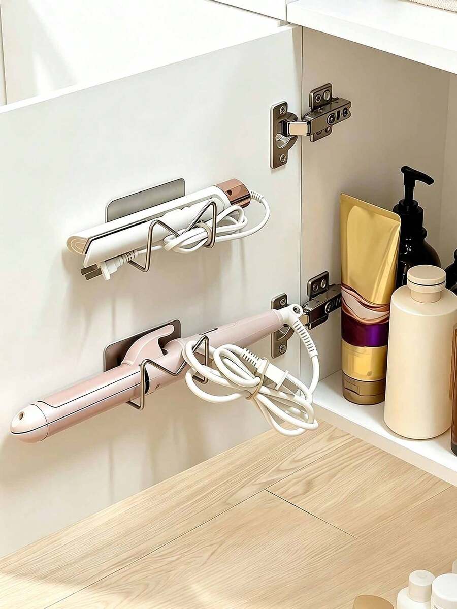 No-Drill Wall-Mounted Hair Comb And Straightener Storage Rack, Bathroom Storage Shelf With Strong Adhesive Backing, Space-Saving Organizer Accessory For Cosmetics, Glasses, Toiletries And More - Multicolor - View 1