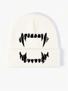 1pc/2pcs Halloween Vampire Teeth Print Knit Beanie Hat & Crossbody Bag Set, Unisex Printed Fall Winter Streetwear Accessories For Men Women - Multicolor - View 10