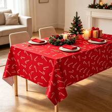 1pc/4pcs Christmas Candy Cane Tablecloth, Suitable For Rectangular Tables, Red & Green Christmas Disposable Waterproof Plastic Tablecloth, Candy Cane Christmas Dining Table Decoration, Suitable For Christmas Holiday New Year Party, 54x108 Inches - Red - View 4