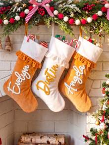 1pc Personalized Velvet Christmas Stocking, Customized Embroidered Name, Christmas Hanging Sock, Home Fireplace Decor, Family Holiday Gift, Festival Decoration, Christmas Gift - Multicolor - View 5