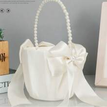 1/2pcs Wedding Flower Girl Basket With Pearl Handle, Suitable For Wedding, Bridesmaid Party, Valentine's Day, Romantic Night, Proposal Decoration - Multicolor - View 10
