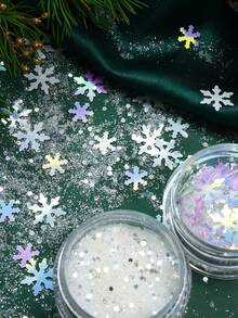 6件組白色雪花聖誕美甲亮片，閃光細粉 DIY 冬季美甲配件 - 白色 - 查看 3