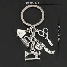 1pc Vintage Silver Sewing Themed Keychain, Scissors Machine Measuring Tape Charms Key Ring, Bag Pendant Gift For Tailor Seamstress - Multicolor - View 5