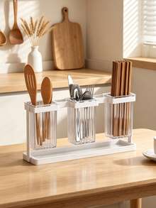 1pc Chopstick Holder With Tray, Tableware Drain Rack, Home Fork & Spoon Holder, Utensil Rack, Kitchen Organizer, Countertop Storage, Kitchen Gadget, Kitchen Storage, Kitchen Decor - Black - View 6