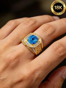 1pc 18K Gold Plated Stainless Steel Men's Ring Inlaid With Cubic Zirconia Vintage Luxury Seal Ring For Daily Wear Party Gift - Ring - View 6