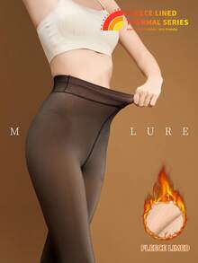 MOIRÉALLURE 1雙日常穿著透視感抓絨內裡緊身褲 - 黑色 - 查看 10