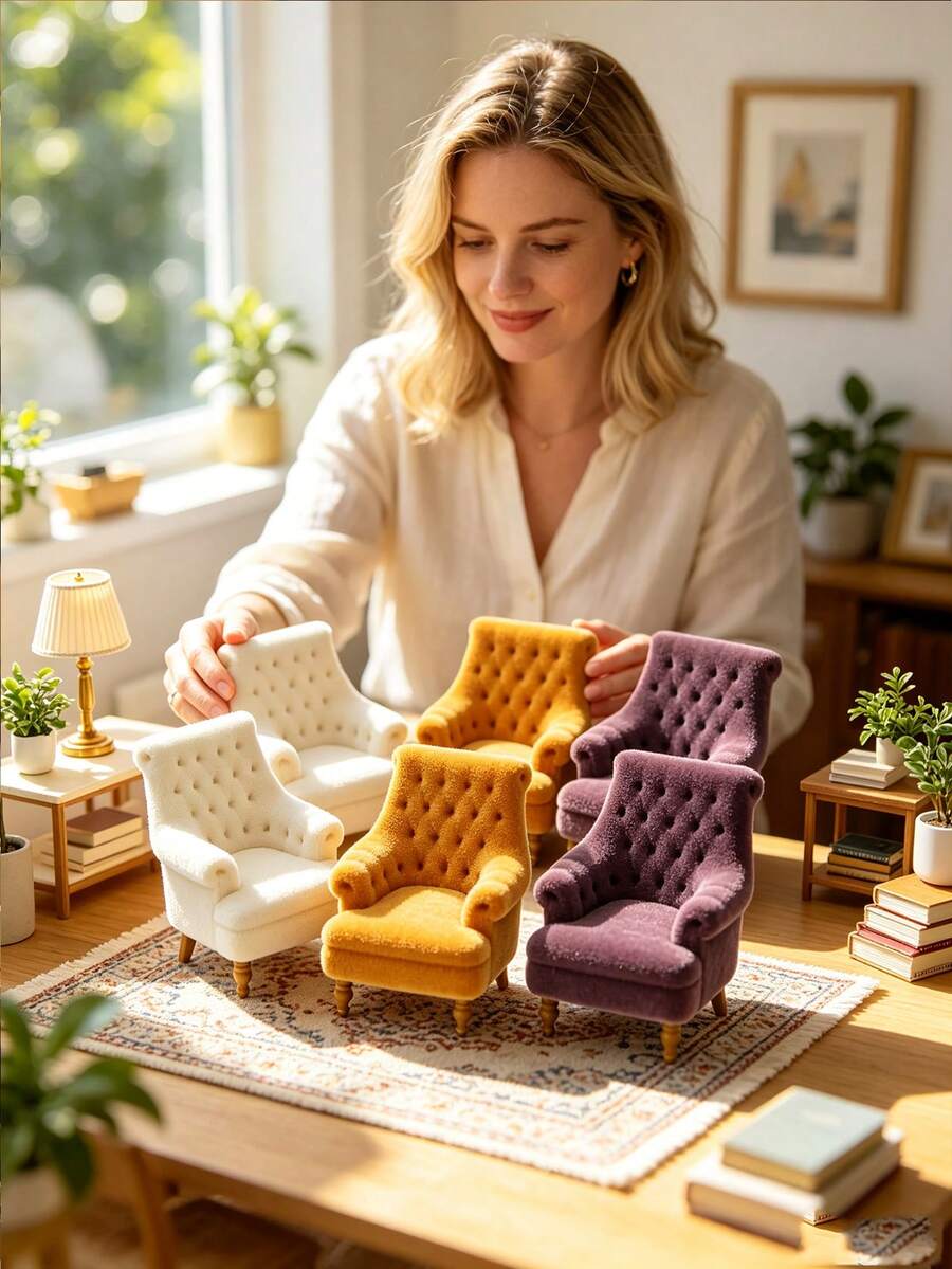 Dollhouse Miniature Furniture Model Mini Sofa Chair, Flocked Dining Chair, Leisure Chair Model, Home Decor Small Ornament, Holiday Gift For Friends - Multicolor - View 1
